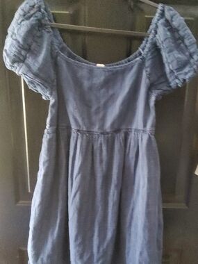 Girls' Navy Blue Puff-Sleeve Dress - Classic Summer Style